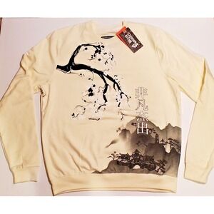 BLIND ROOSTER LARGE Asian Graphic Mountain Village Tree Soft Sweatshirt NWT
